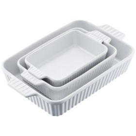 Ceramic Baking Dish 3 Pieces Rectangular Bakeware Set Deep for Baking White