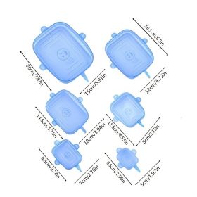 6pcs Rectangular Silicone Fresh-keeping Lid; Eco-friendly Reusable Food Covers For Bowls; Cups; Cans; Fit Different Sizes & Shapes Of Container; (Color: Blue 6pcs)