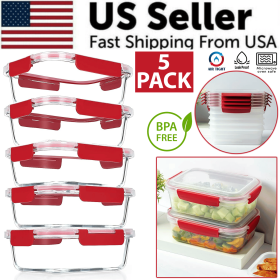 5 Pack Stackable Food Storage Containers Airtight & Leakproof Set Snap Lock Lids (size: 5 Pack - 1600ml / 54oz)